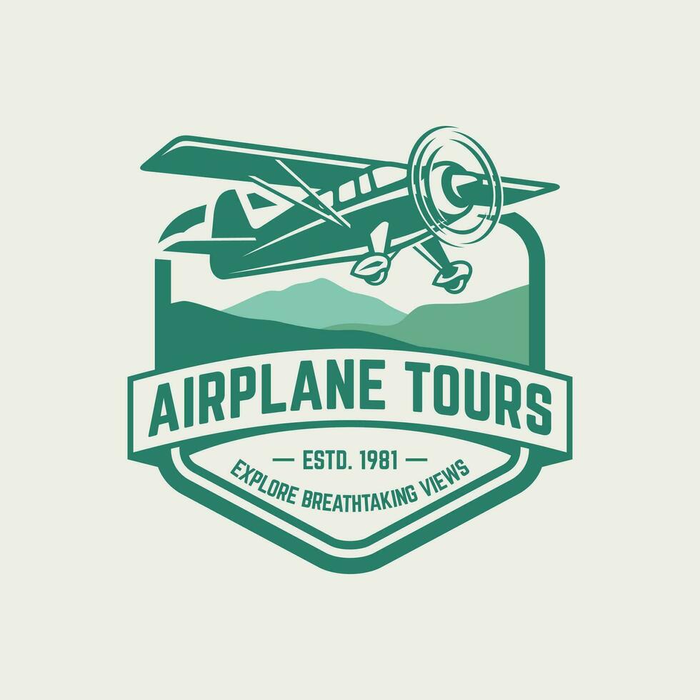 Clásico avión logo. retro grunge avión con emblema logo. vector ilustración