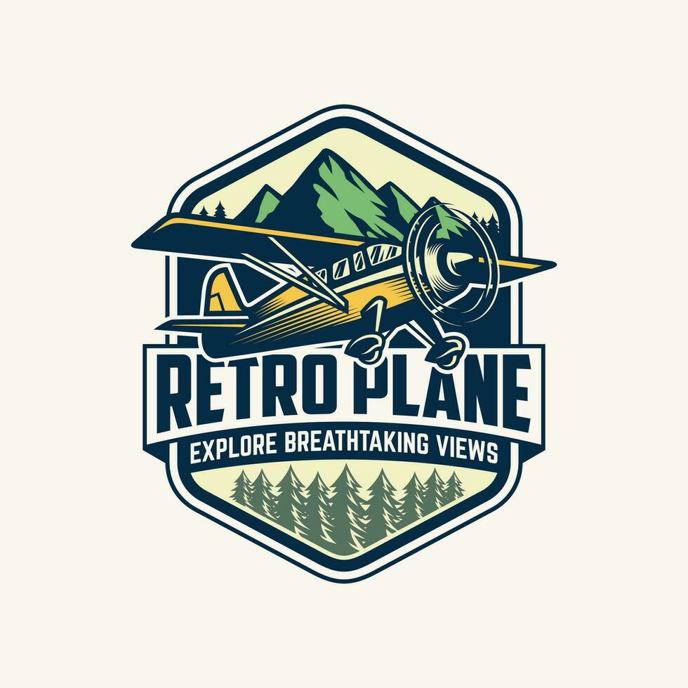 Vintage plane logo. Retro Grunge plane with emblem logo. Vector illustration