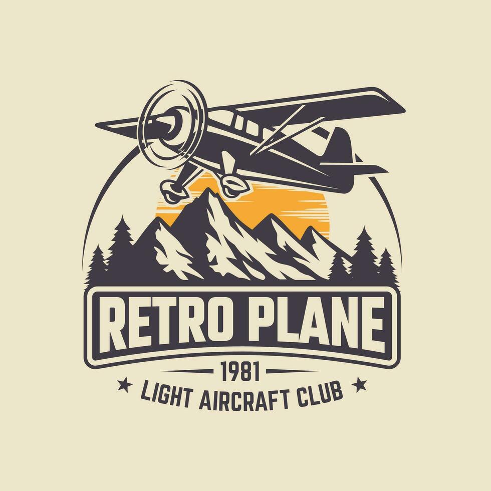 Clásico avión logo. retro grunge avión con emblema logo. vector ilustración