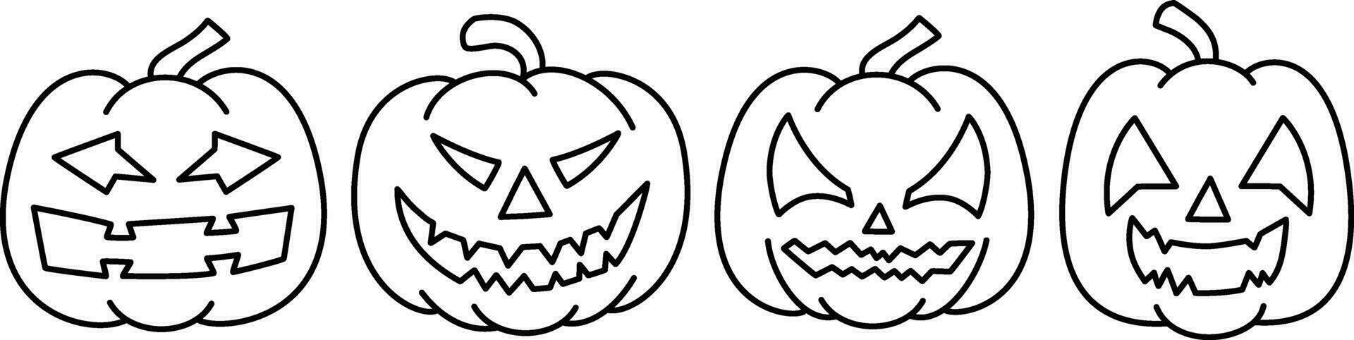 Halloween pumpkin outline. Halloween pumpkin doodle icon with a face Pro Vector