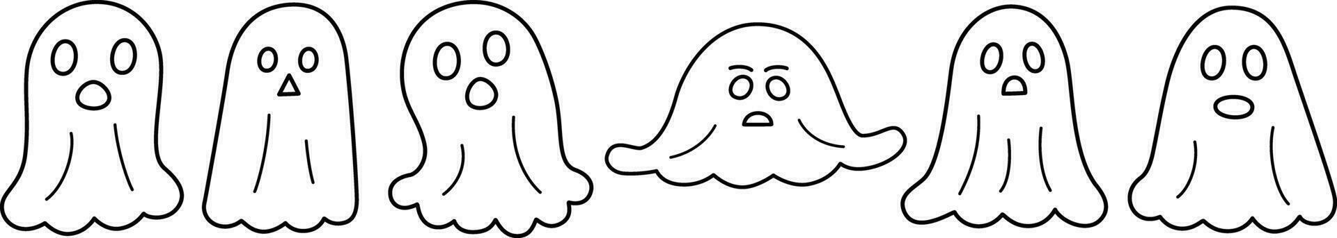 A collection of halloween ghost doodle illustration. Free vector