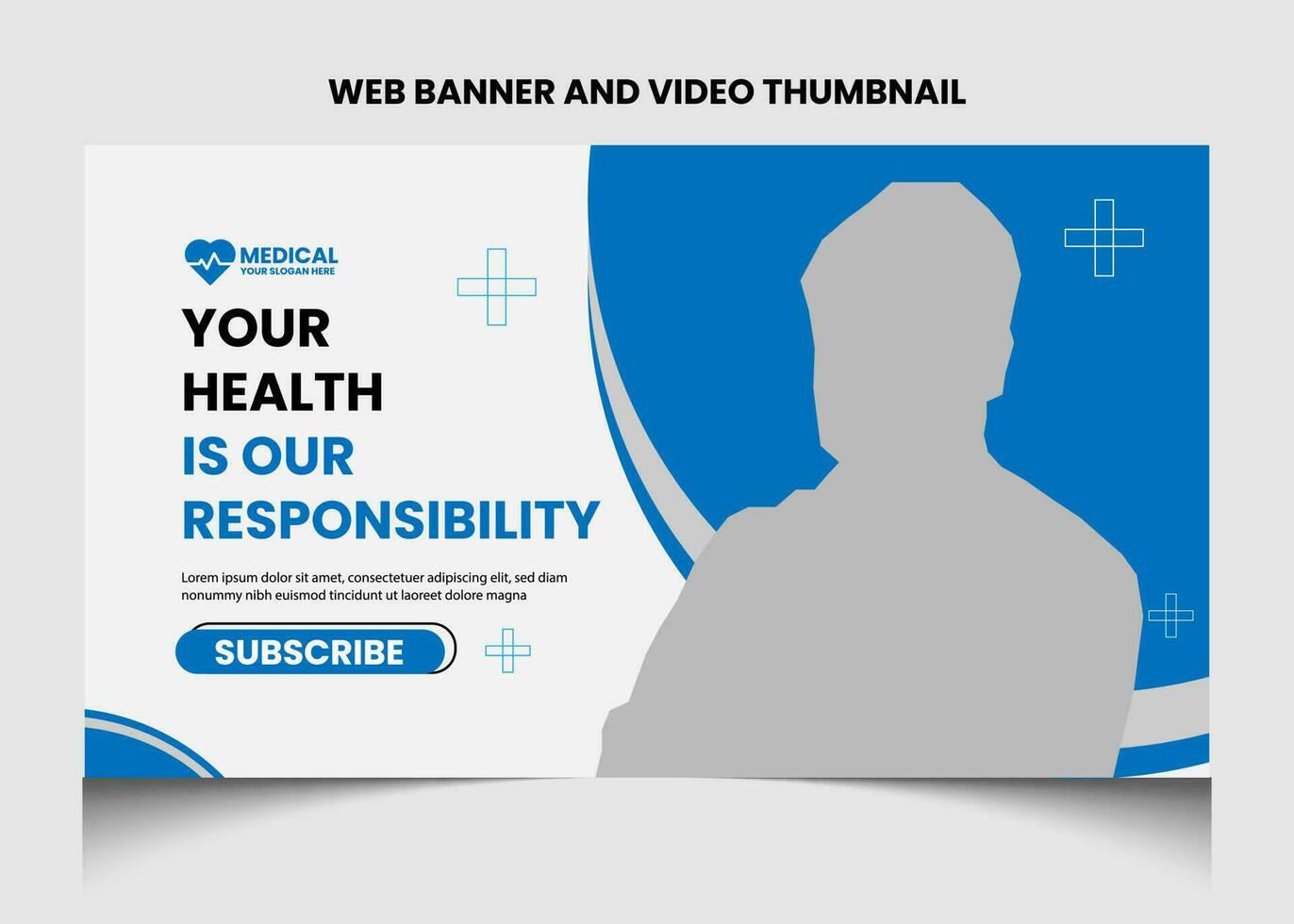 Healthcare or medical video thumbnail and web banner template design. Healthcare medical poster design. vector