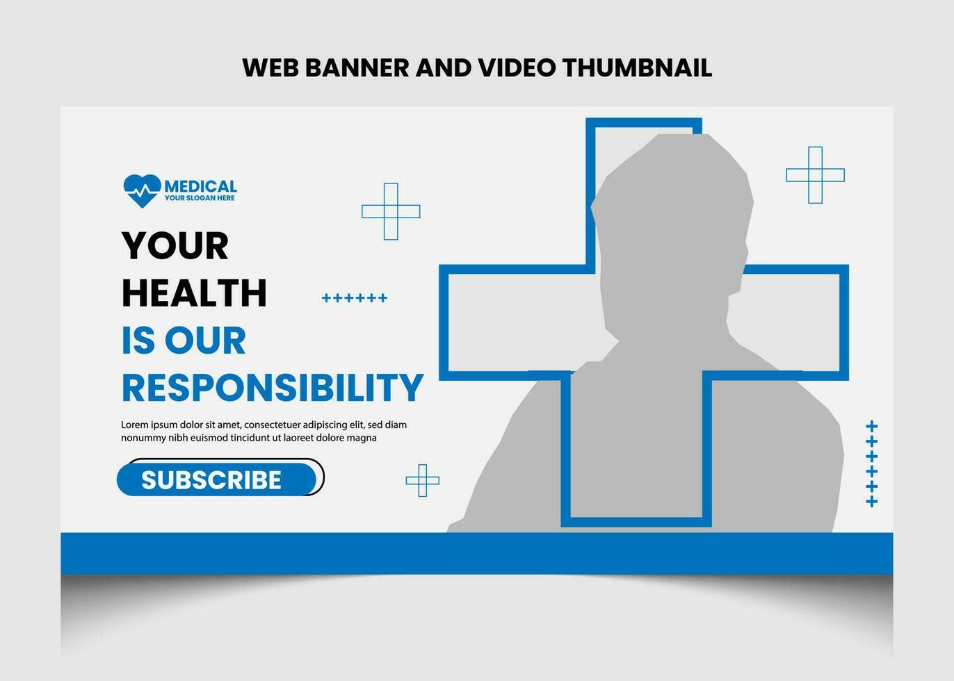 Healthcare or medical video thumbnail and web banner template design. Healthcare medical poster design. vector