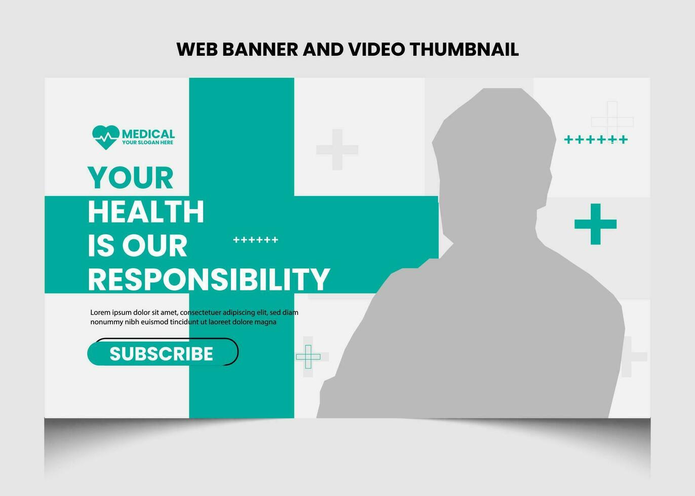 Healthcare or medical video thumbnail and web banner template design. Healthcare medical poster design. vector