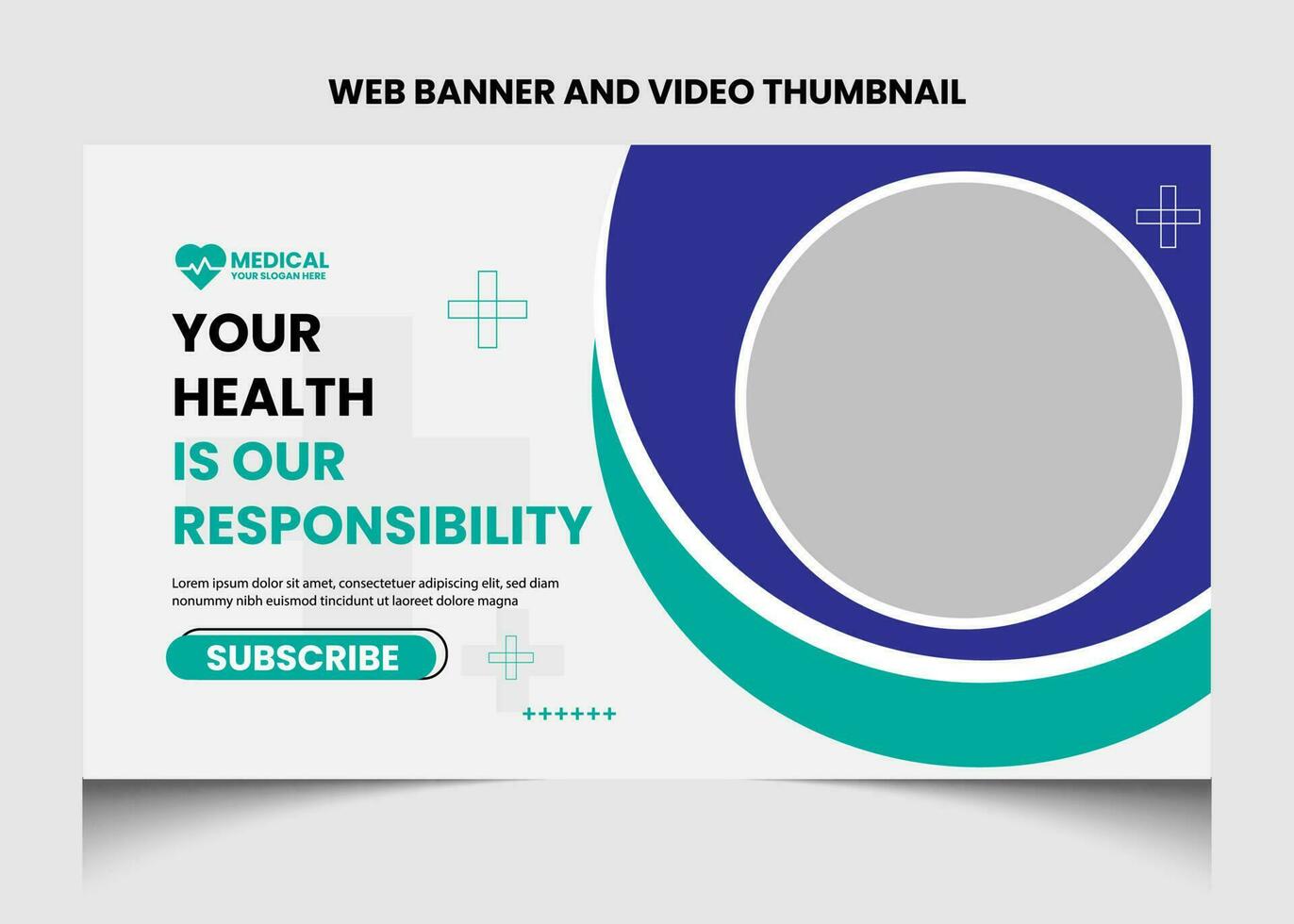 Healthcare or medical video thumbnail and web banner template design. Healthcare medical poster design. vector