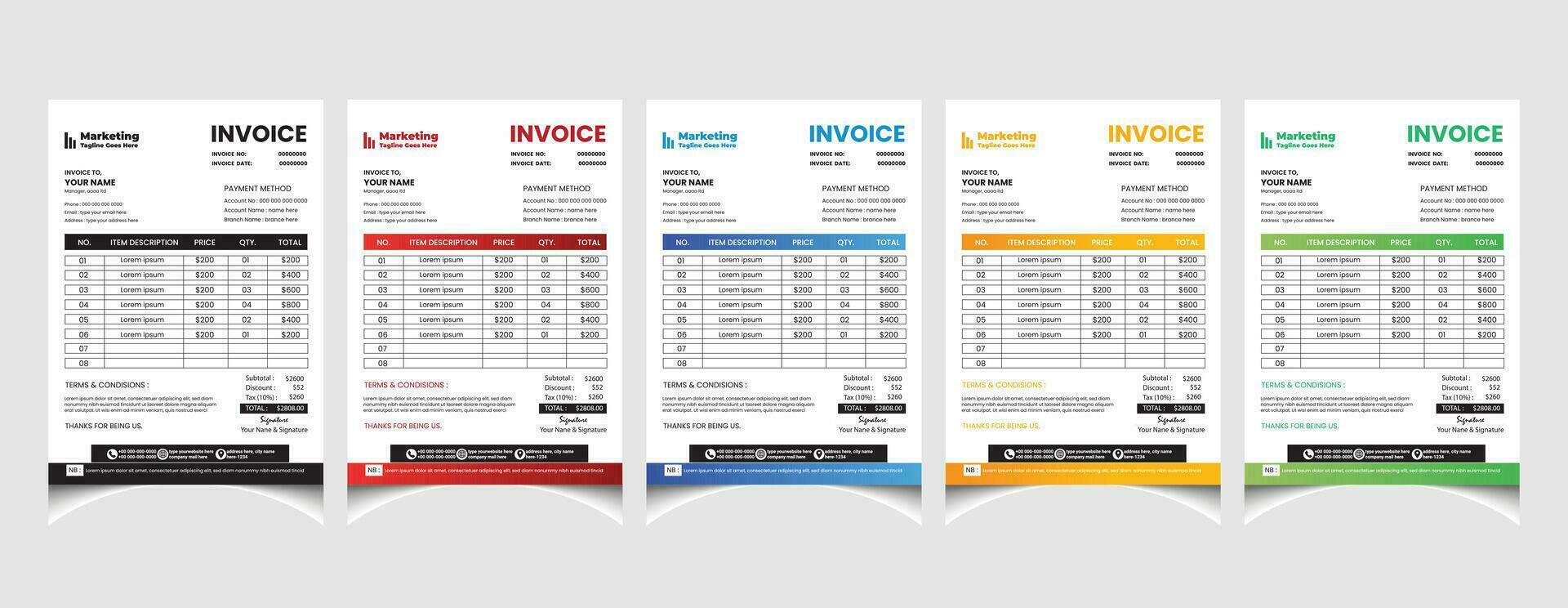 Creative corporate business colourful invoice template design with a4 size company invoice layout. vector