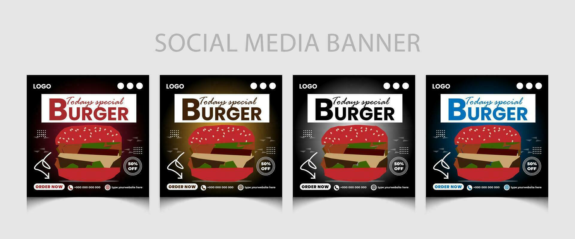 Food menu social media post template  or restaurant social media post template design. Burger promotion poster. vector