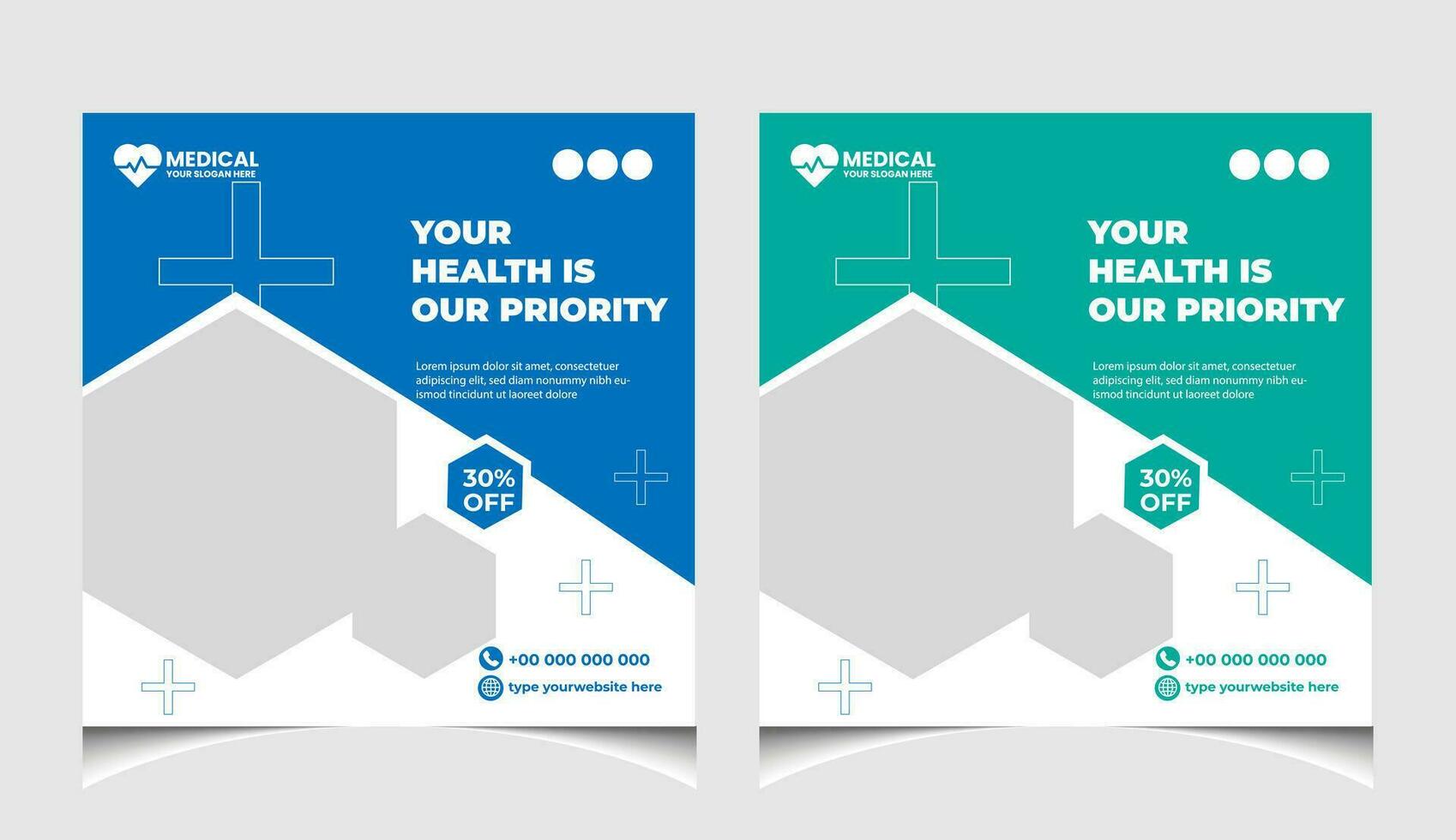 Healthcare or medical social media post template design. vector