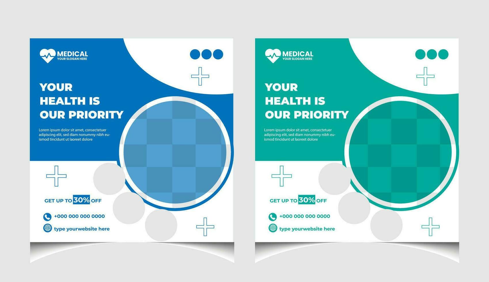 Healthcare or medical social media post template design. vector