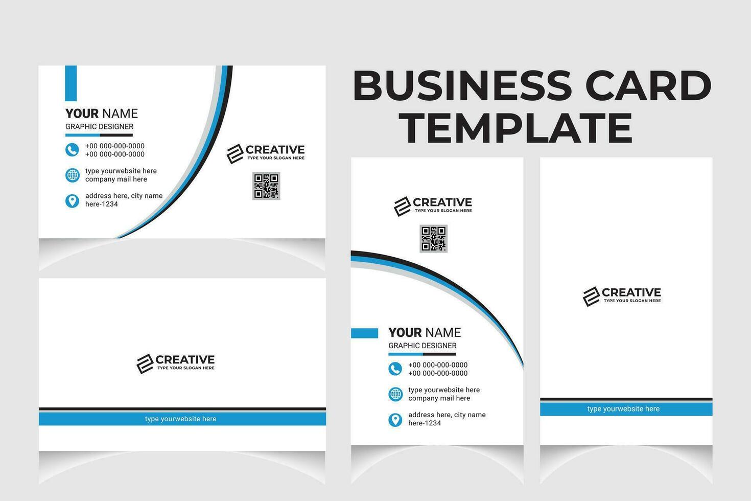 Creative corporate business card template design with portrait and landscape orientation. Clean and modern business card horizontal and vertical layout. vector