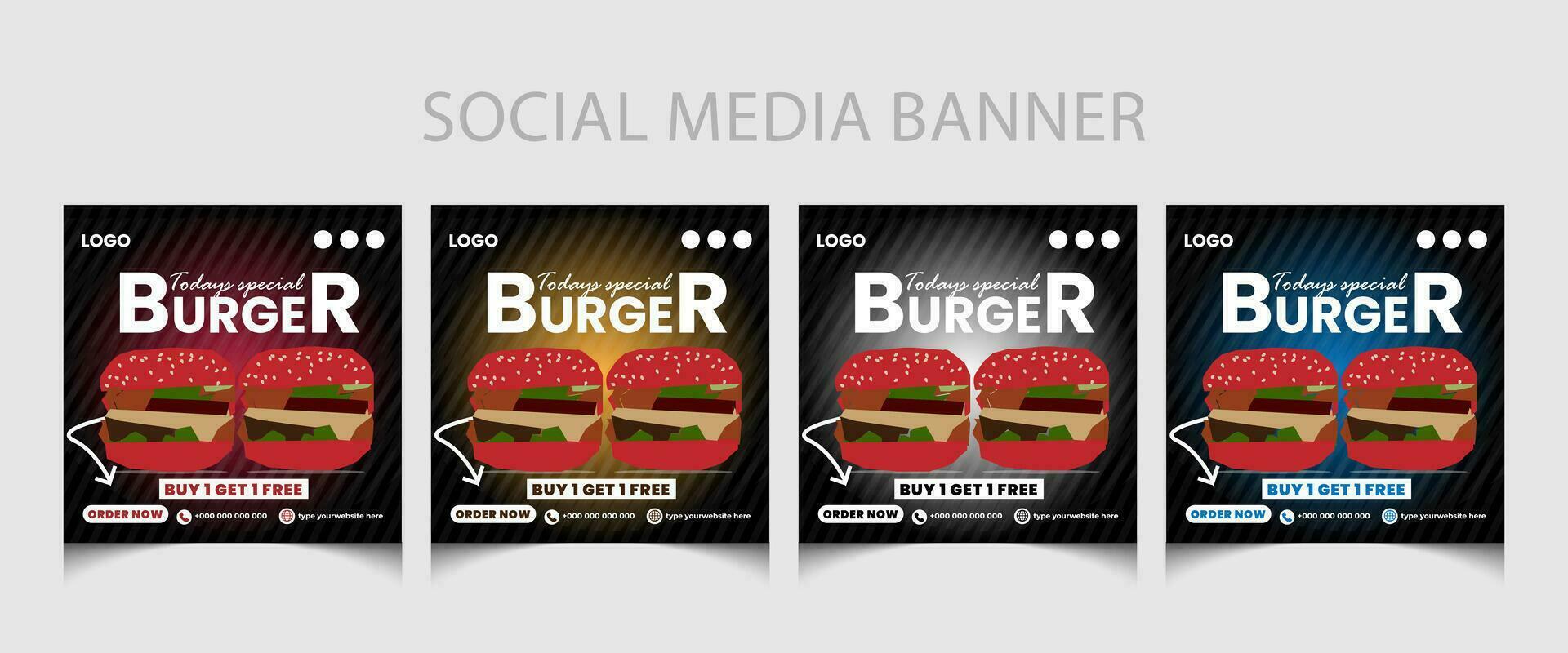Food menu social media post template  or restaurant social media post template design. Burger promotion poster. vector