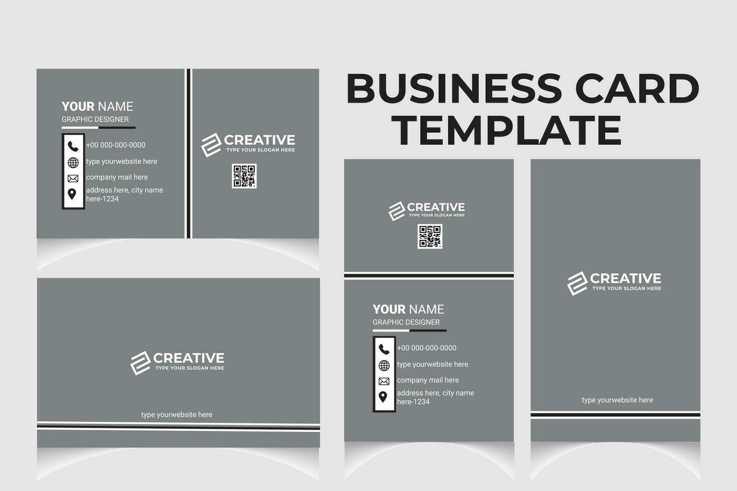 Creative corporate business card template design with portrait and landscape orientation. Clean and modern business card horizontal and vertical layout. vector