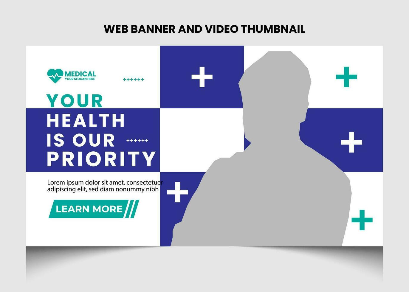 Healthcare or medical video thumbnail or web banner template design. vector