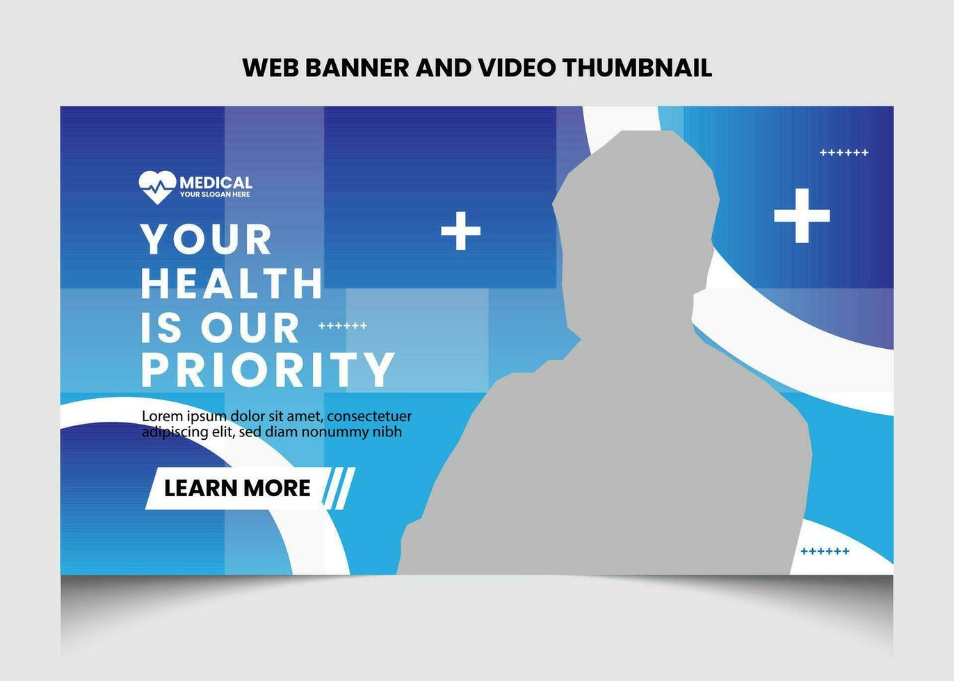 Healthcare or medical video thumbnail or web banner template design. vector