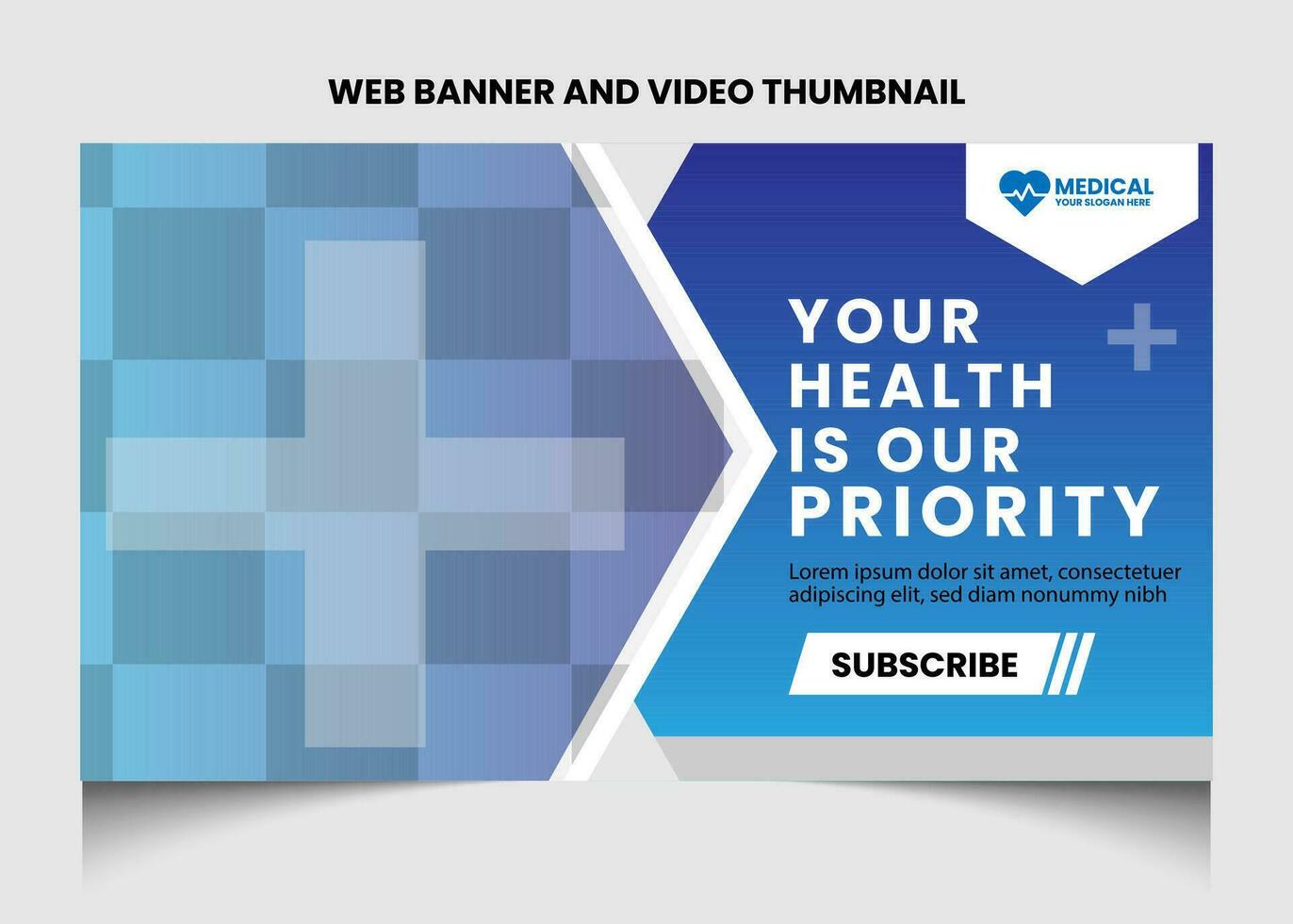 Healthcare or medical video thumbnail or web banner template design. vector