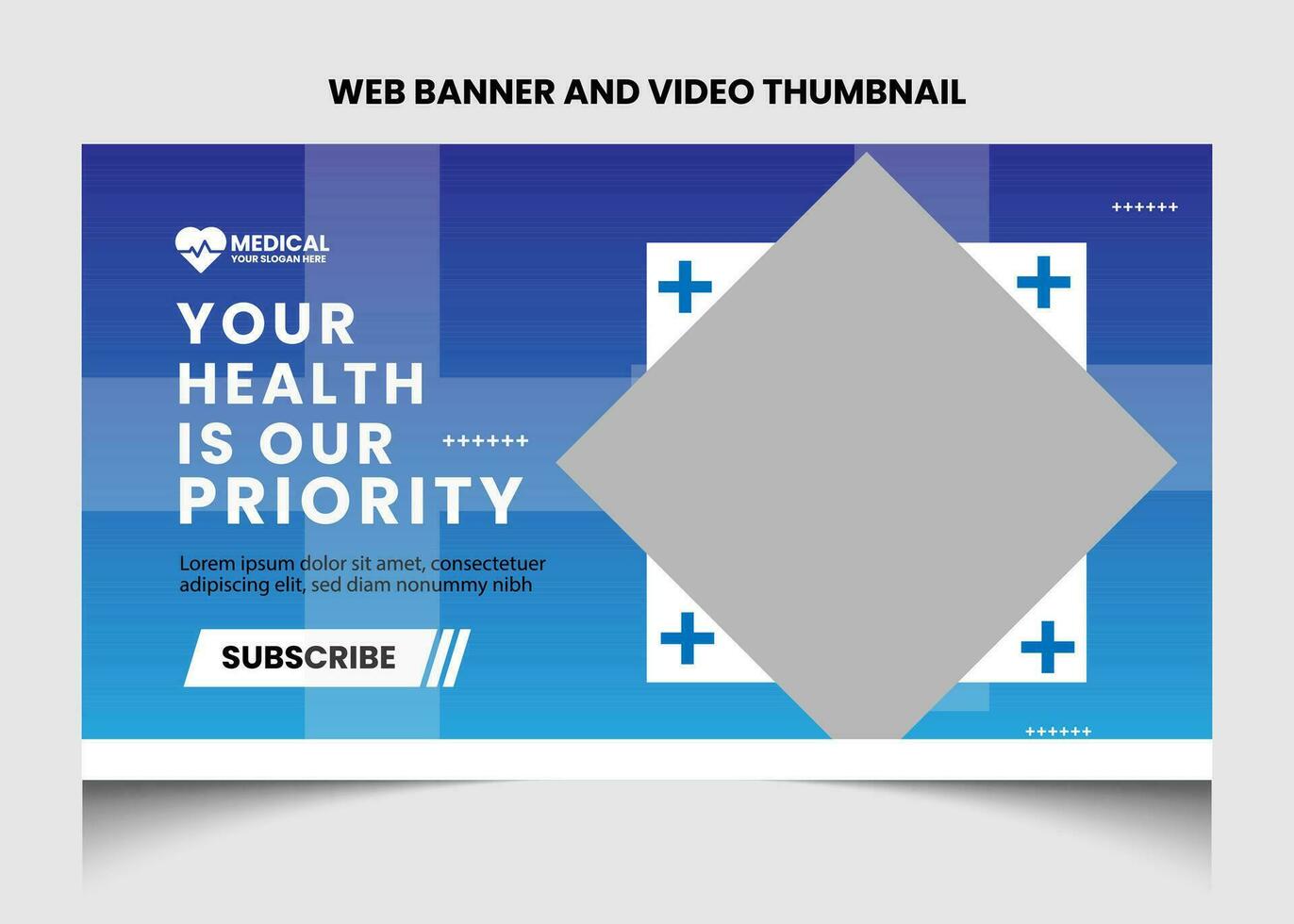 Healthcare or medical video thumbnail or web banner template design. vector