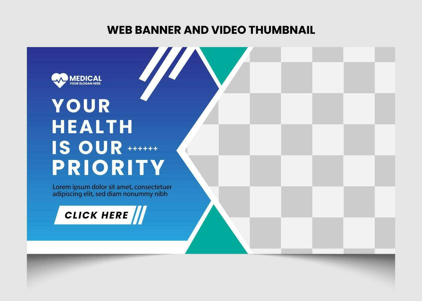 Healthcare or medical video thumbnail or web banner template design. vector