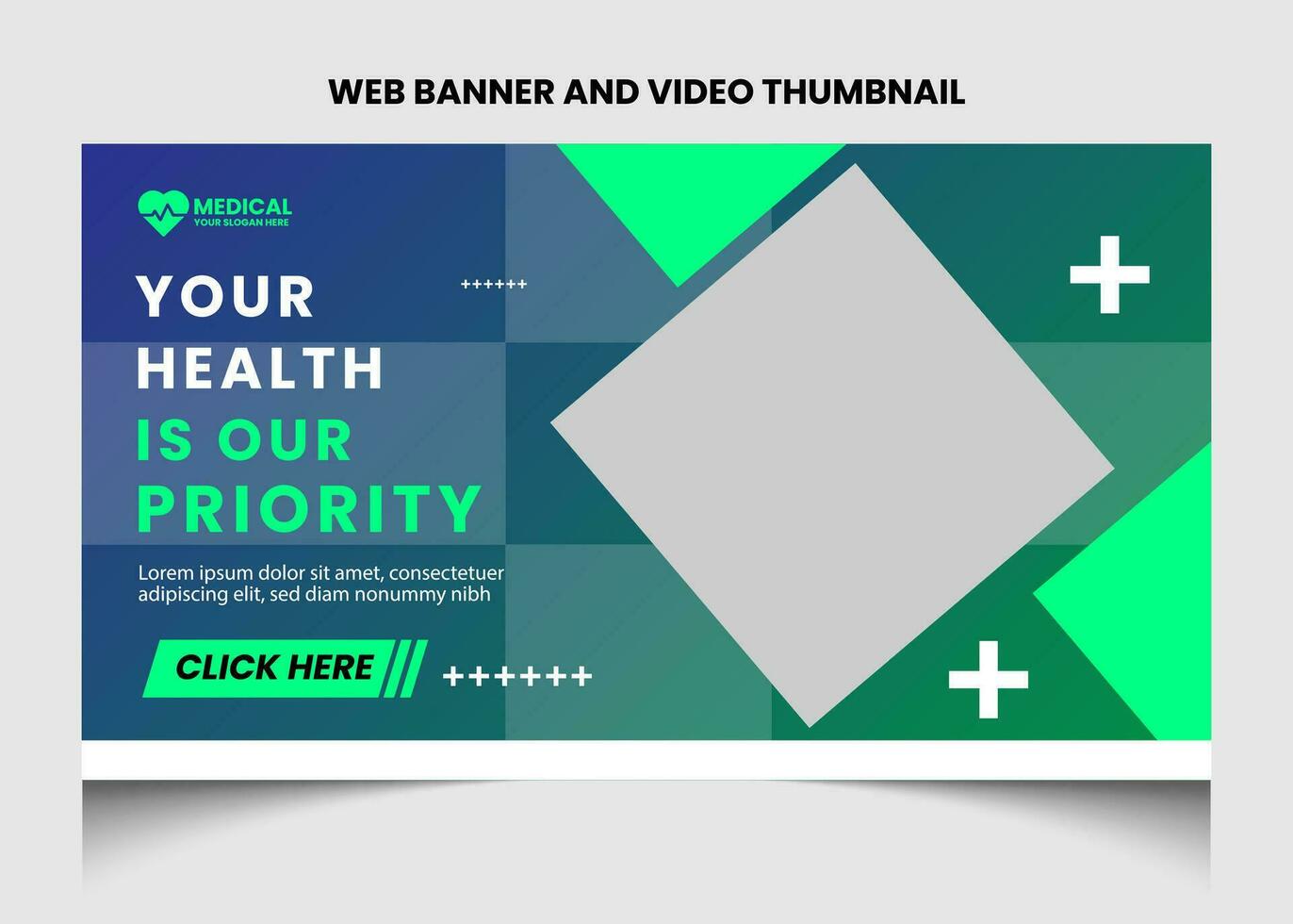 Healthcare or medical video thumbnail or web banner template design. vector