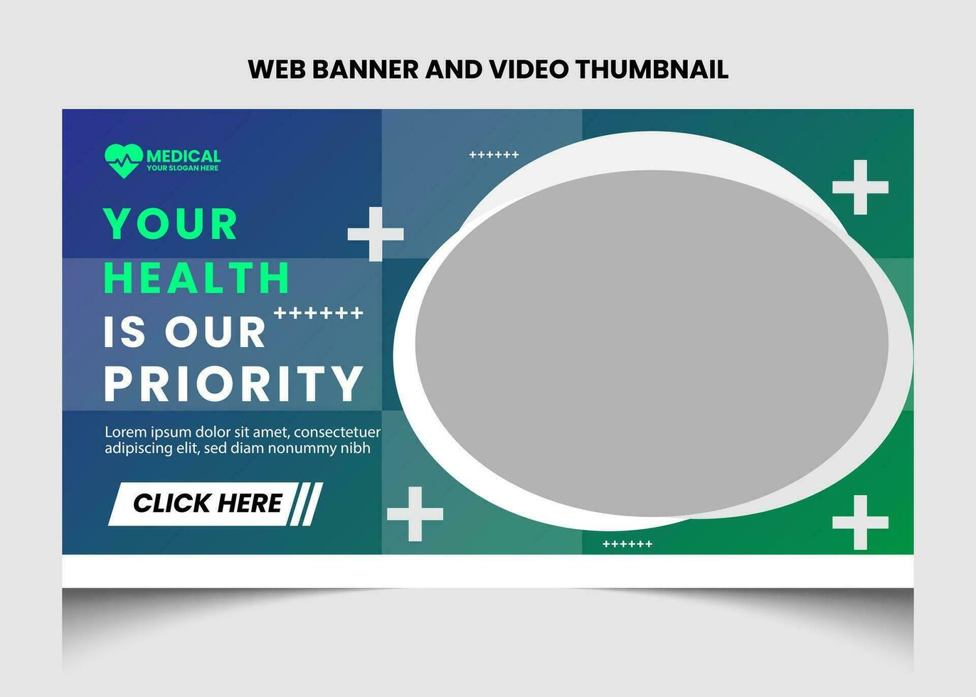 Healthcare or medical video thumbnail or web banner template design. vector