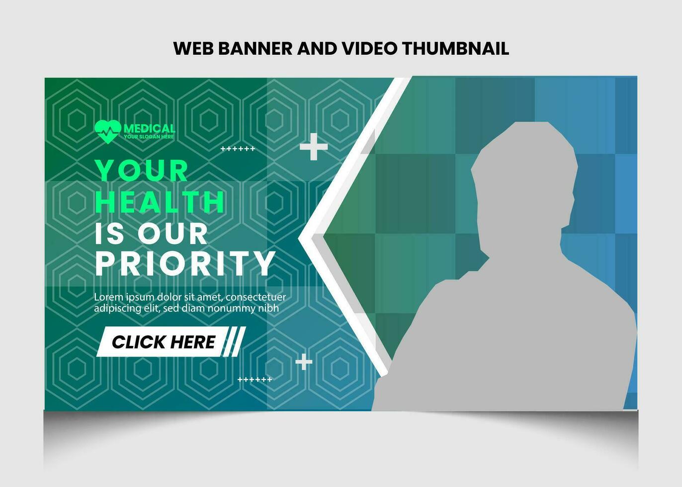 Healthcare or medical video thumbnail or web banner template design. vector