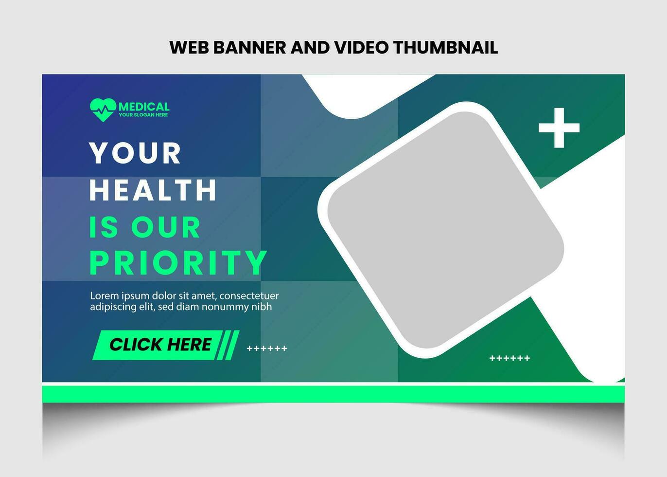 Healthcare or medical video thumbnail or web banner template design. vector