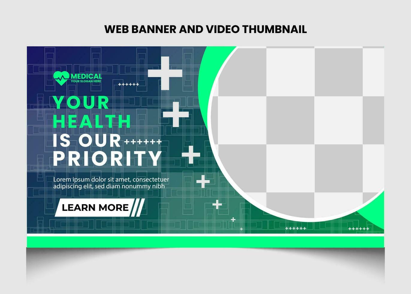 Healthcare or medical video thumbnail or web banner template design. vector