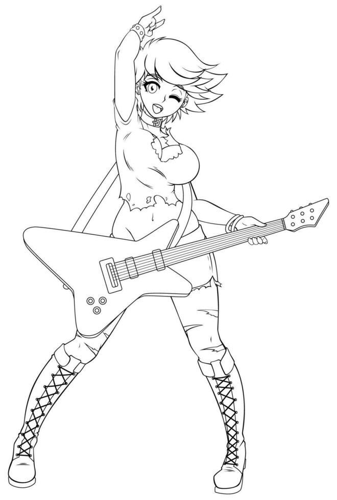 Anime Musician Line Art vector