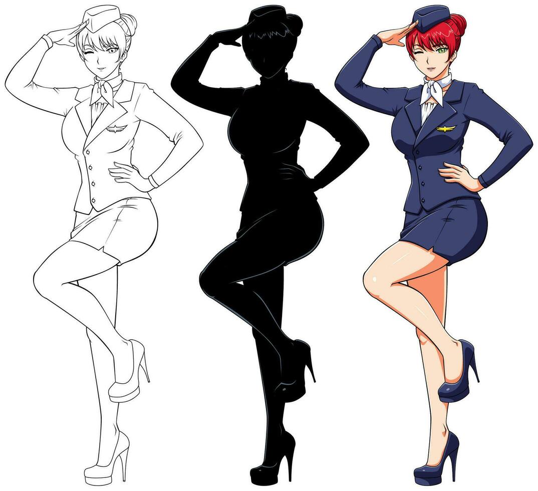 Air Hostess on White Anime vector