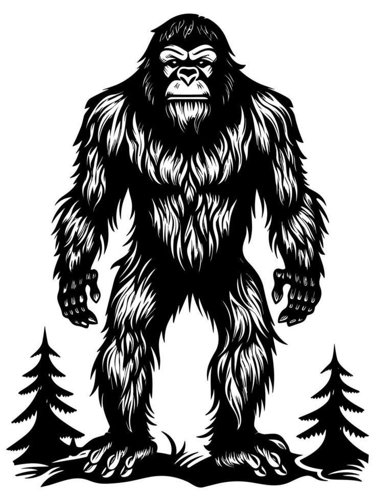 Bigfoot on White Linocut vector