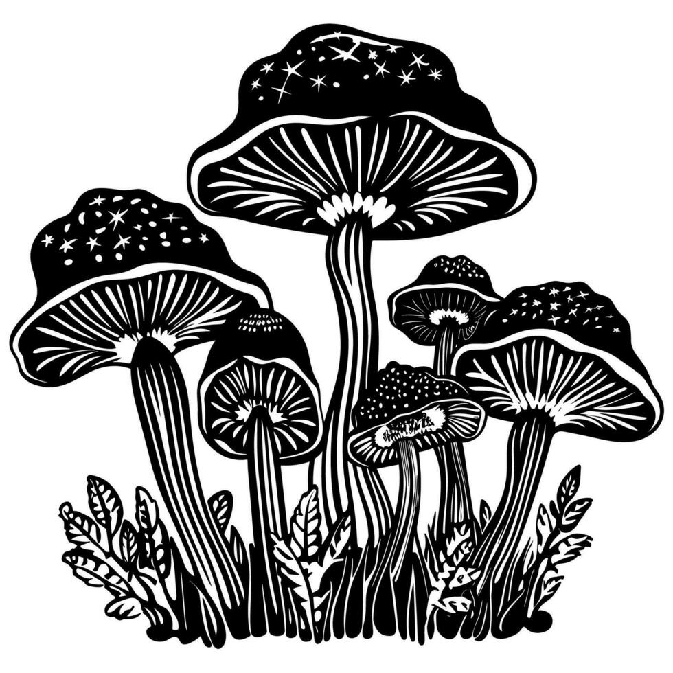 Mushrooms Black and White vector