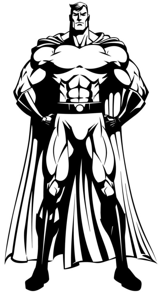 Superhero Standing Tall Black and White vector