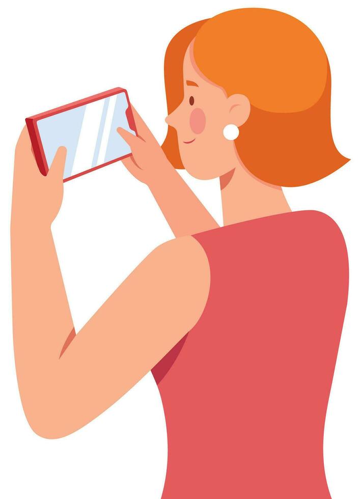 Woman Taking Picture on White vector