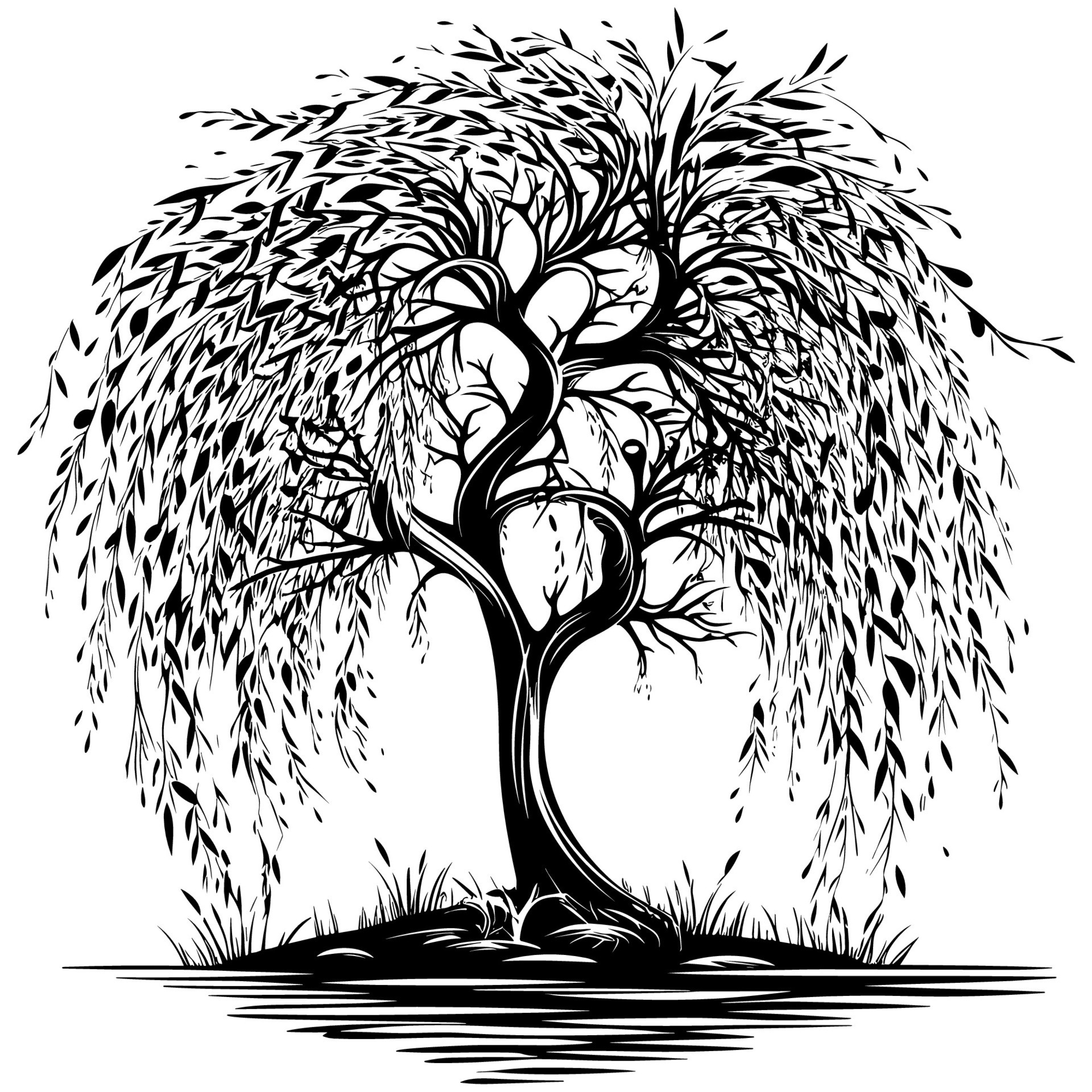 Willow Tree Black and White 25876319 Vector Art at Vecteezy