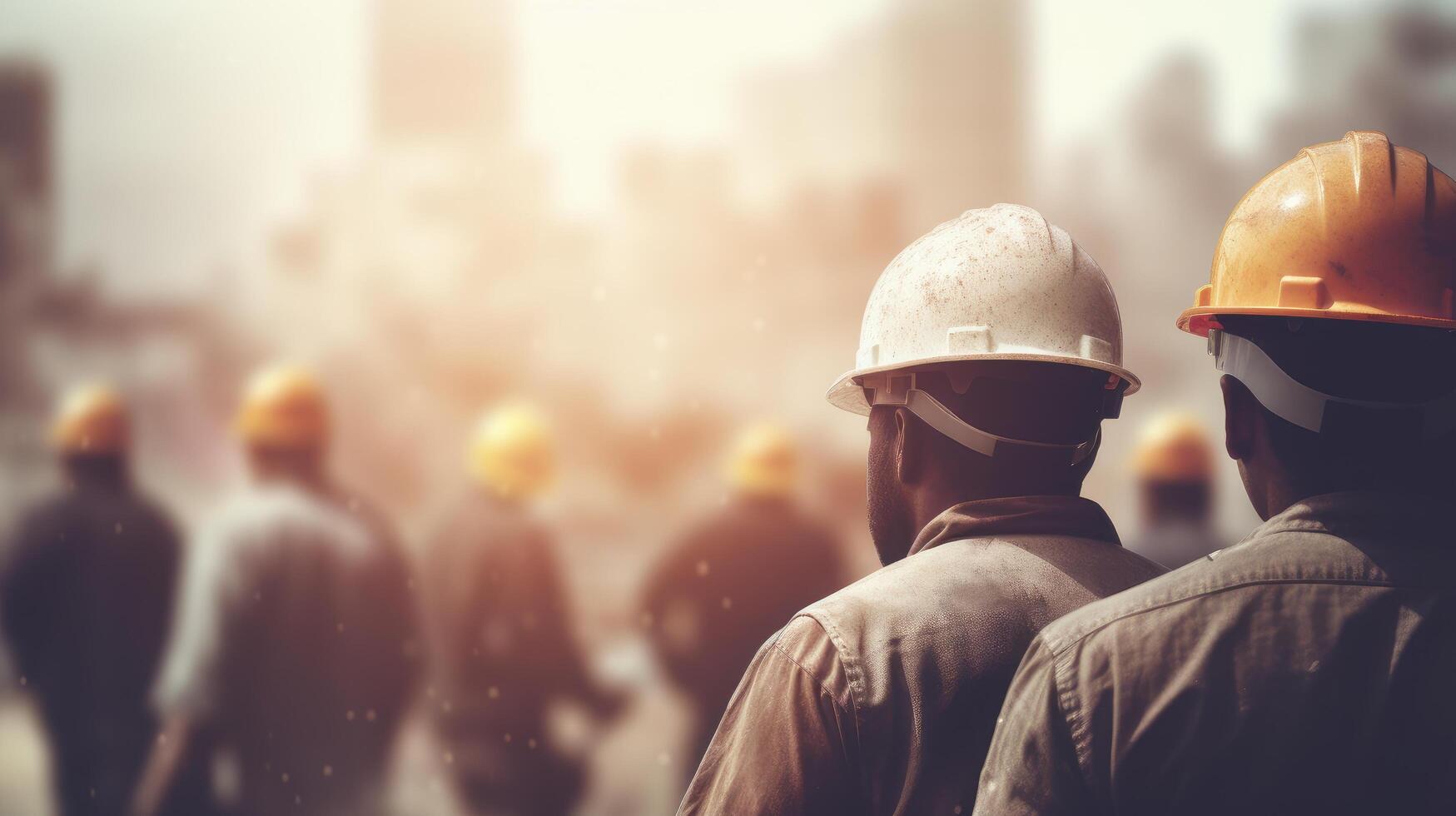 Happy Labor Day Concept, Man Working on Construction Site on Background. photo