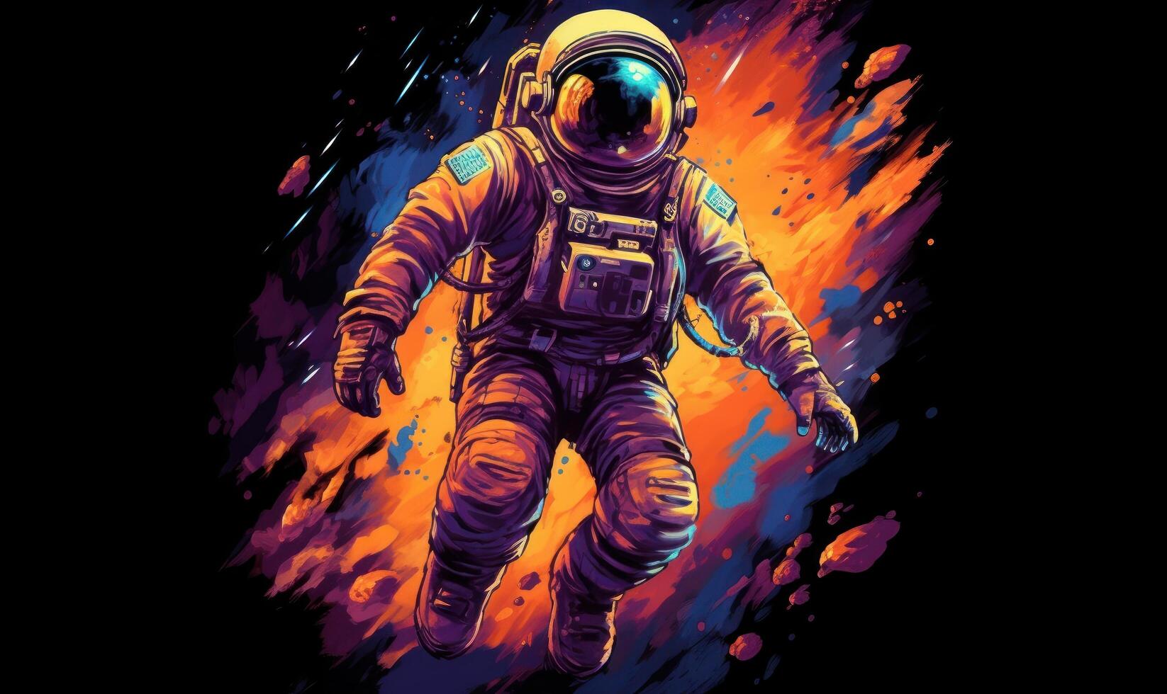 Astronaut Exploring the Galaxy, Colorful Space Illustration Background. photo