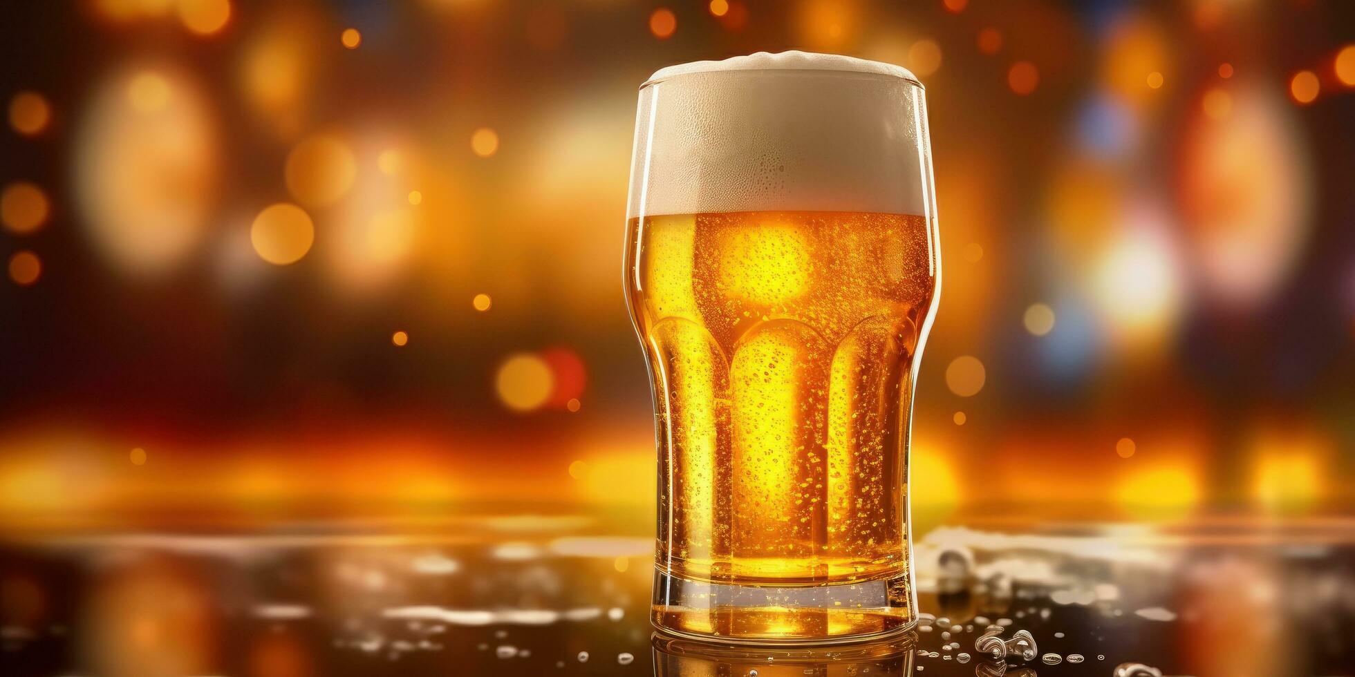 Glass of Beer Background, International Beer Day Celebration. Generative Ai photo