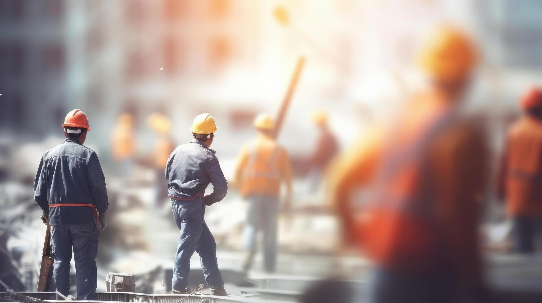 Happy Labor Day Concept, Man Working on Construction Site on Background. photo