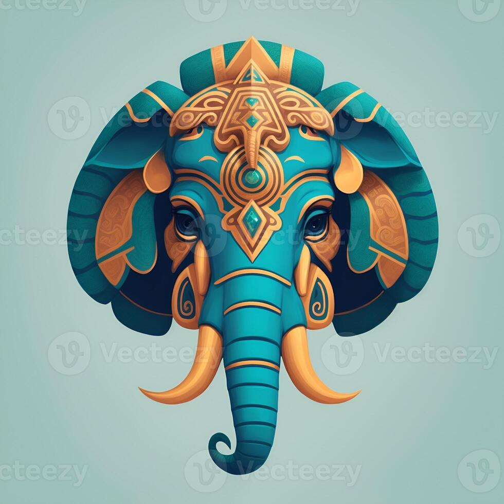 elephant quetzalcoatl head, symmetrical, flat icon design. photo
