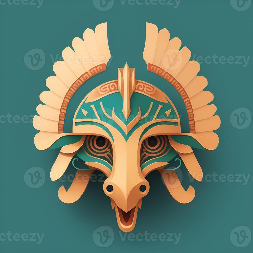 quetzalcoatl head, symmetrical, flat icon design. photo