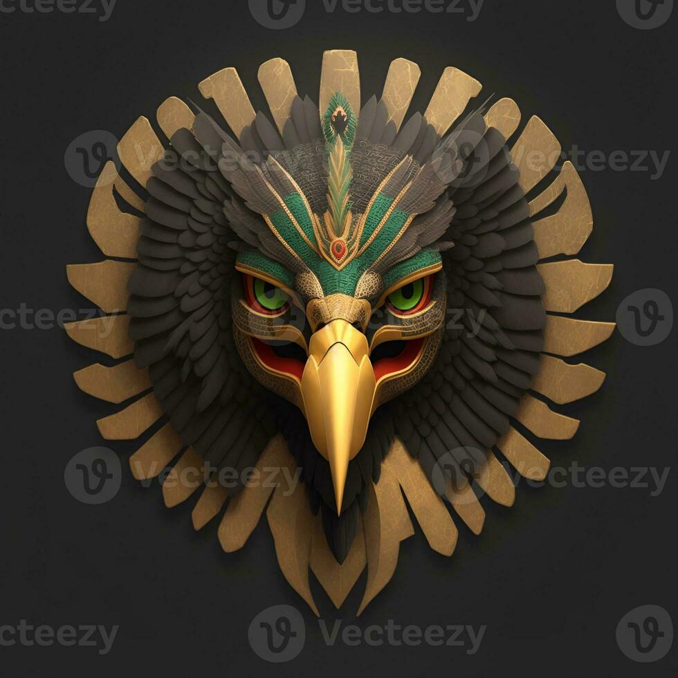 hawk quetzalcoatl head, symmetrical, flat icon design. AI generated photo