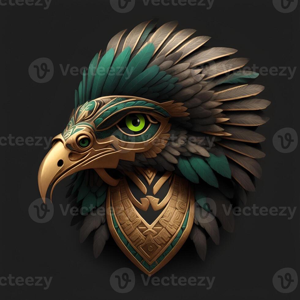 hawk quetzalcoatl head, symmetrical, flat icon design. AI generated photo