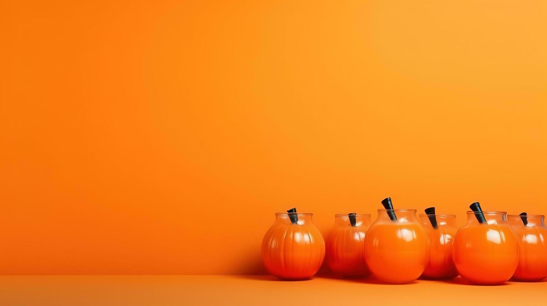 Halloween Pumpkin Decoration with orange background and copy space ai generated photo