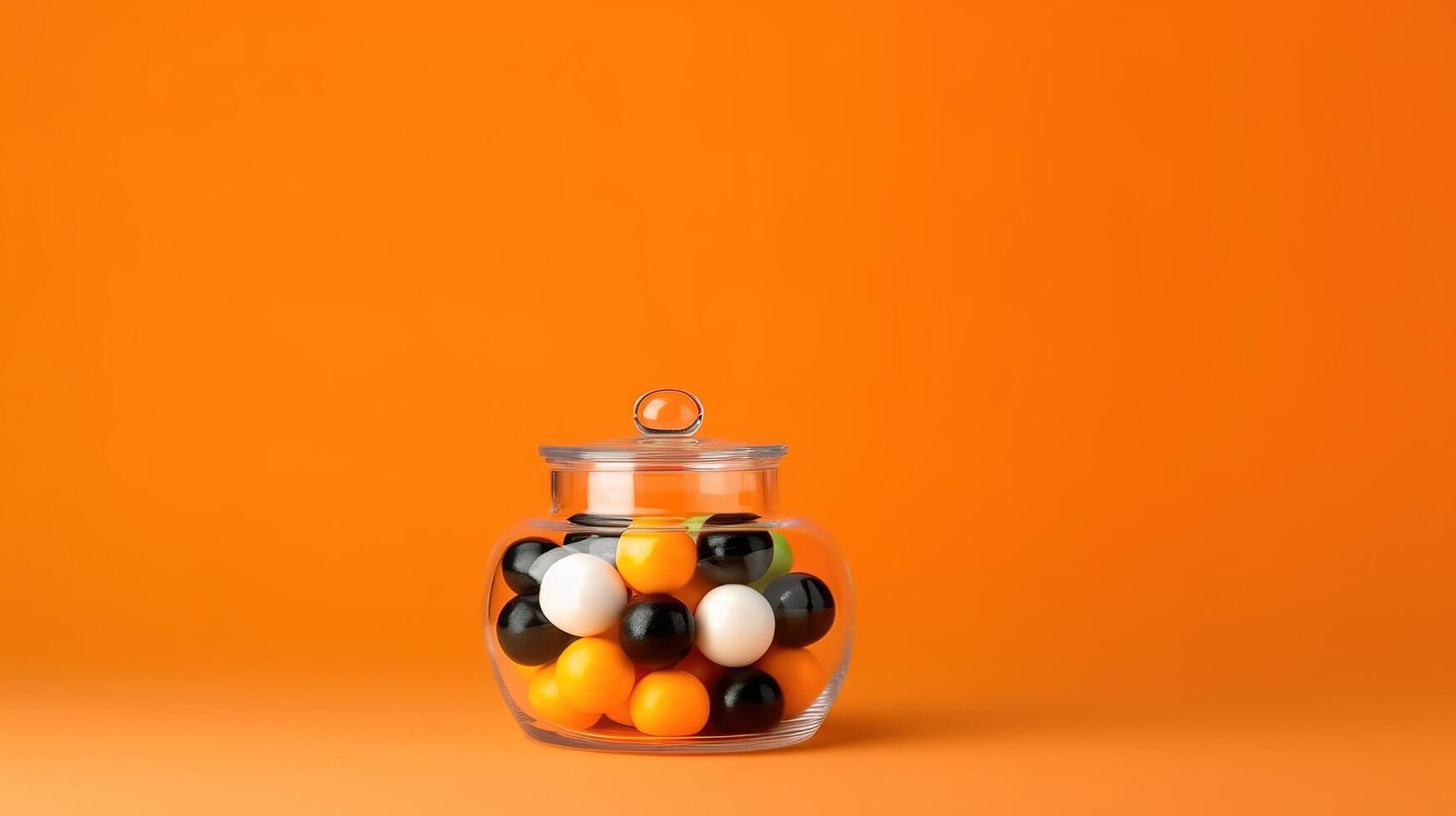 Halloween Pumpkin Decoration with orange background and copy space photo