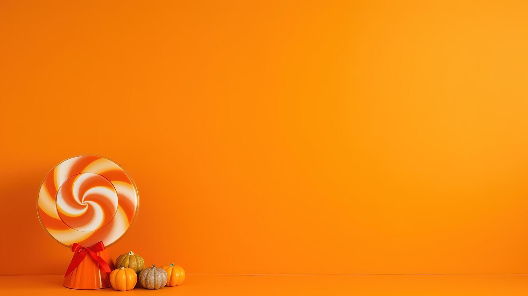 Halloween Pumpkin Decoration with orange background and copy space photo