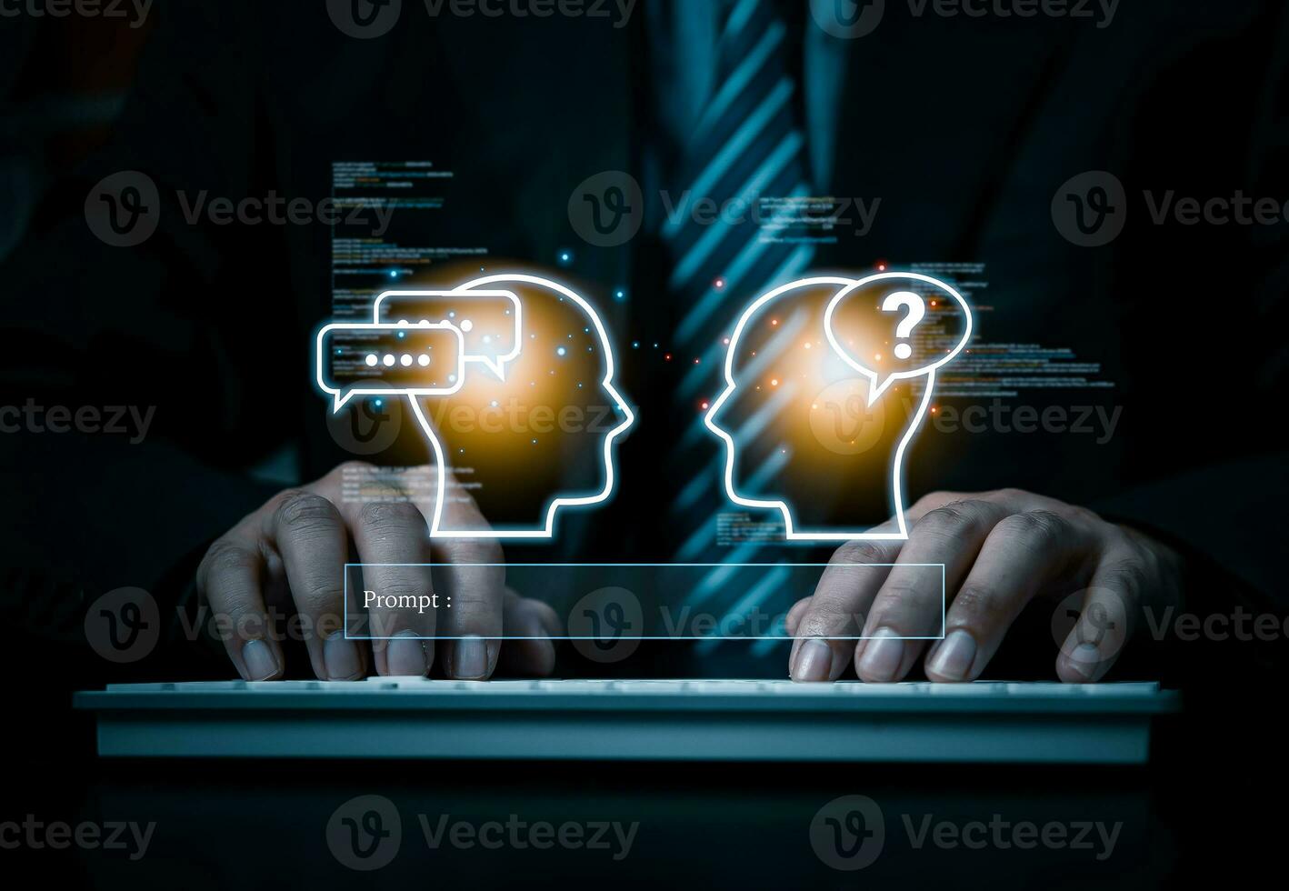 Command Prompt AI interface and machine learning language processing, neural networks, and computer vision. use of chatbot technology automation, data analysis and software development. photo