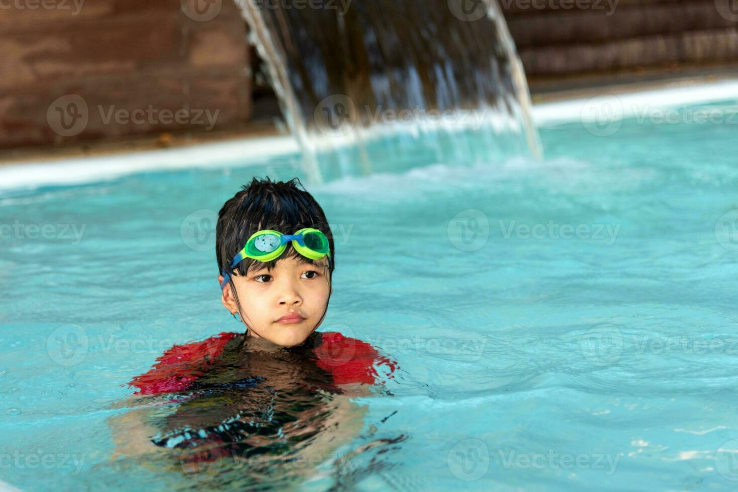 Cute little girl wear swimming suit smile and play at swimming pool,  25285487 Stock Photo at Vecteezy