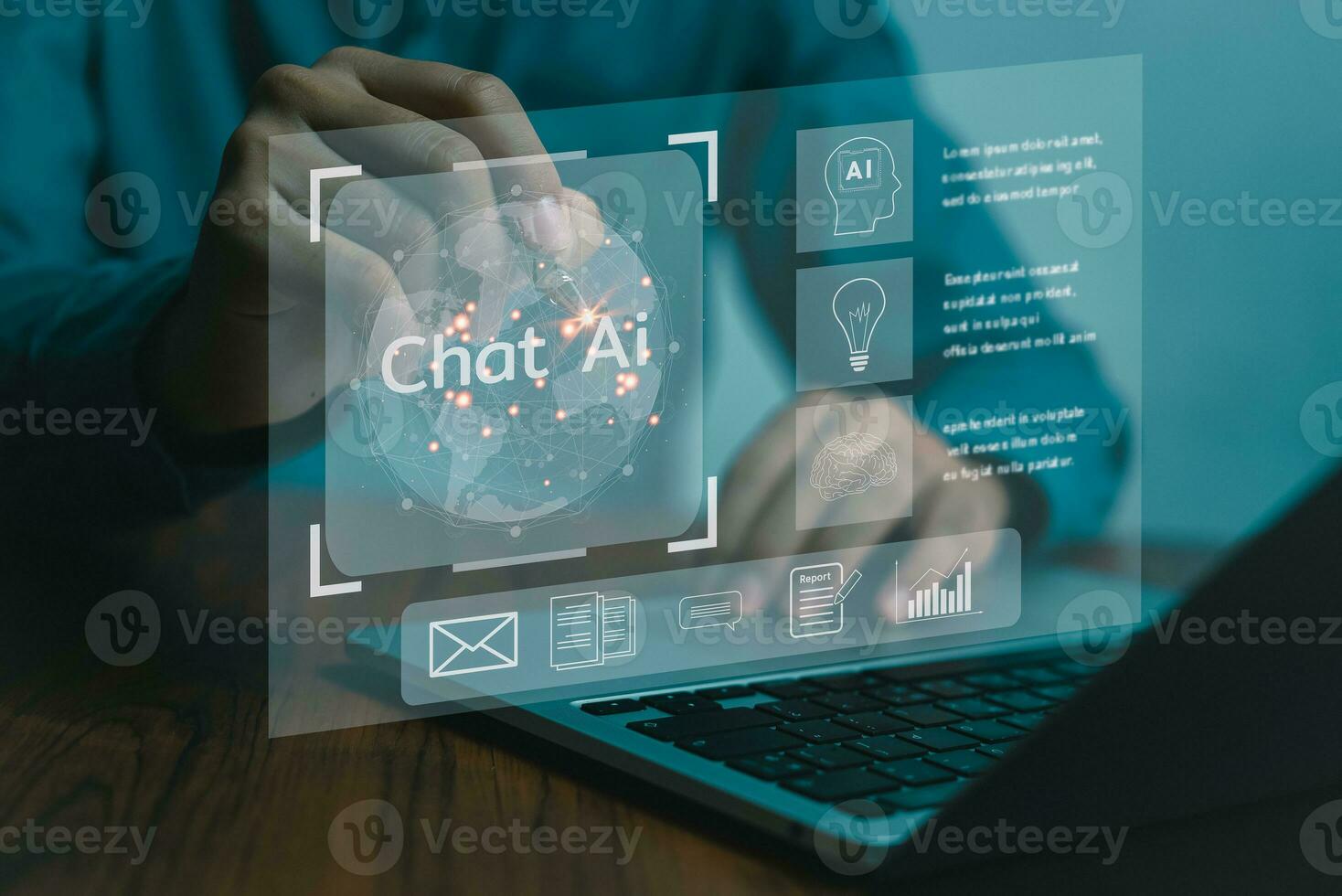 Artificial intelligence AI and CRM software automation technology.business use AI smart technology sales reports recording the sale of goods and making tax invoice. Robotic Process Automation RPA. photo