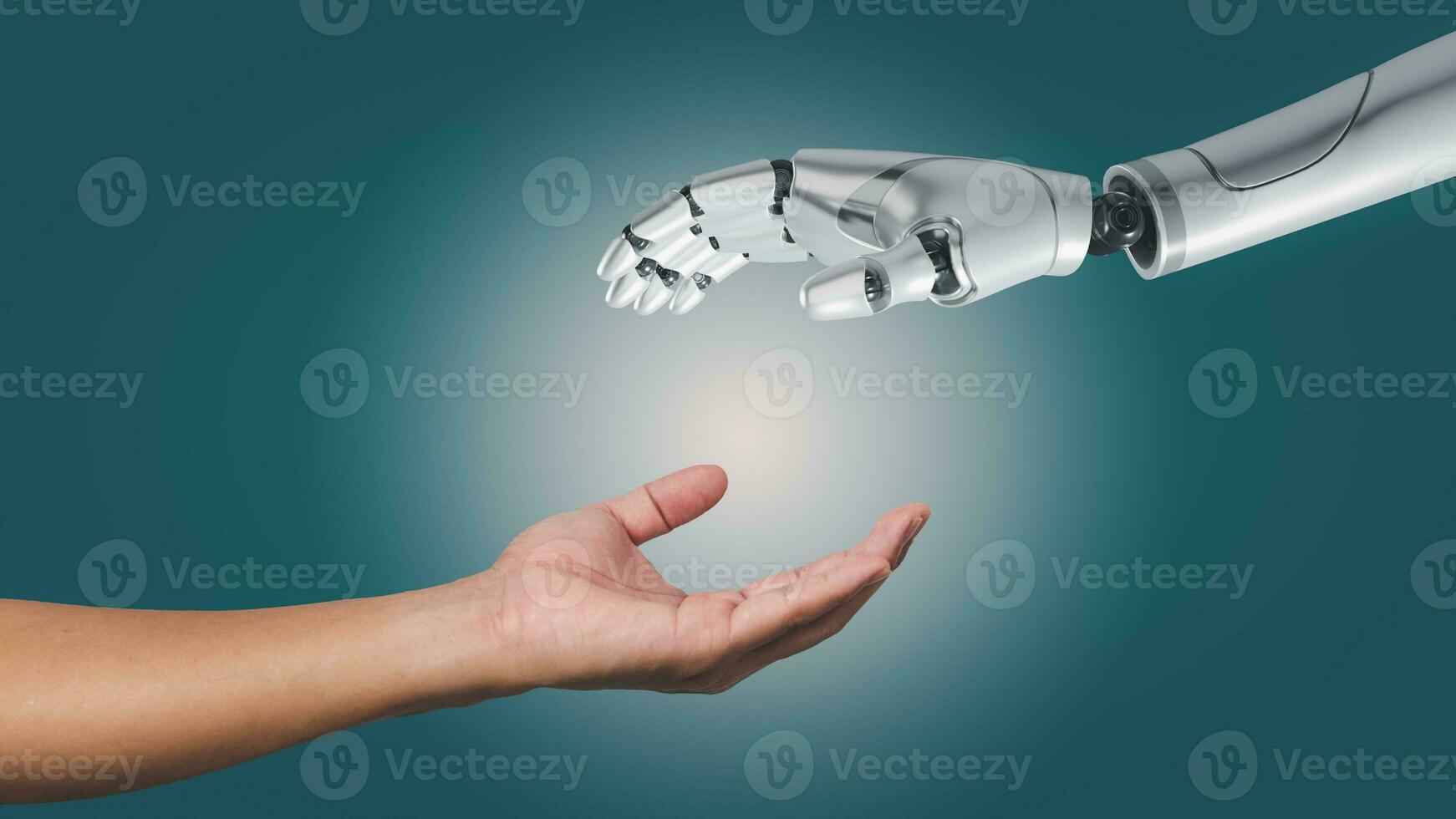 artificial intelligence AI hand robot white 3d rendering and hand people on background. photo