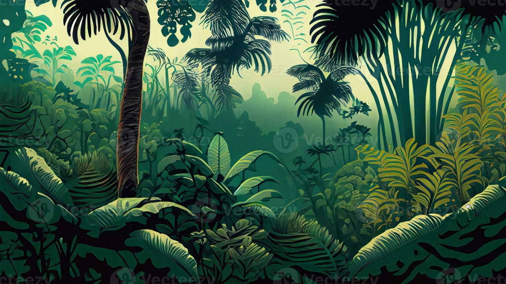 Botanical Jungle Digital Print Wallpaper features a perfect tropical forest scenery photo