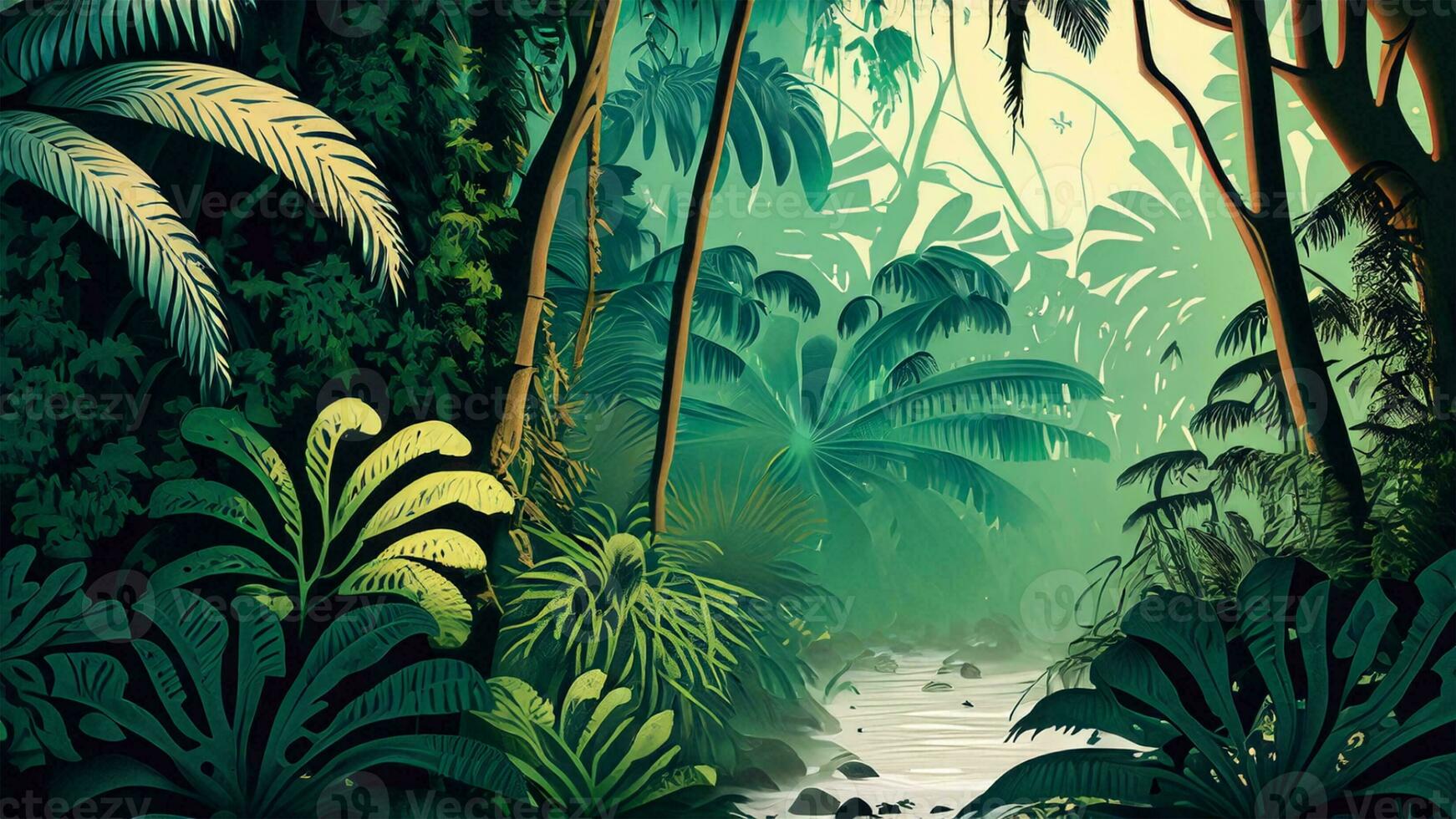 Botanical Jungle Digital Print Wallpaper features a perfect tropical forest scenery photo